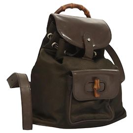 Gucci Bamboo Rucksack Nylon Khaki 003 2058 0030 5 Auth ep8797