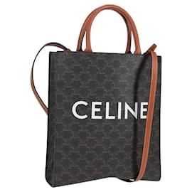 CELINE Triomphe Vertikaler Cabas Tote Bag aus PVC Leder Schwarz Gold Auth nb490M - Céline