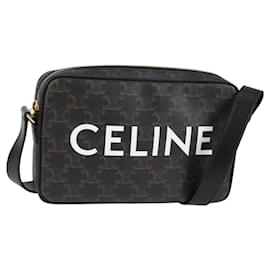 Borsa a Spalla CELINE Triomphe in Pelle PVC Nera e Oro Auth nb463M - Céline