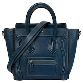 Céline Mini Phantom Luggage Tasche aus blauem Leder