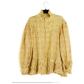 Yvonne S 2021 Top Oversize FR38 M Lime Giallo Nudo Lino Rouches Blusa UK10 US8