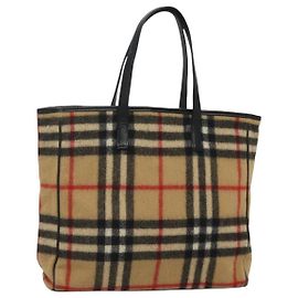 Borsa tote Burberry Nova Check Blue Label in lana beige argento autentica 121808