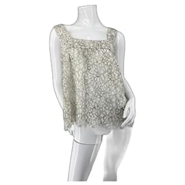 Chanel top semi-trasparente in pizzo bianco e nero