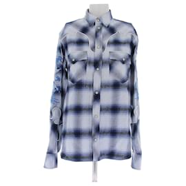 Camisa GUCCI Palace de cuadros azul y blanca con dragón - Autre Marque