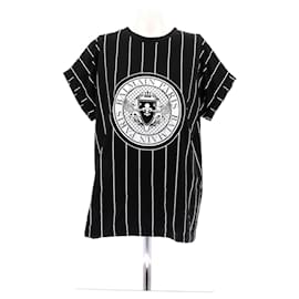 Camiseta a rayas Balmain negra de algodón