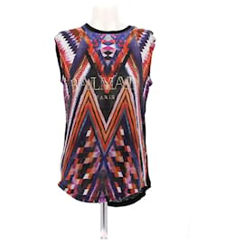 Balmain Camiseta sin mangas de lino estampada
