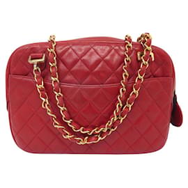 VINTAGE CHANEL CAMERA PM QUILTED LEDER ROT SCHULTERTASCHE