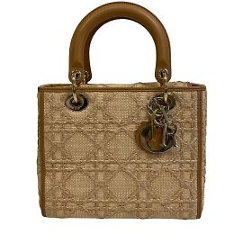 Borsa a spalla in rafia beige e pelle Christian Dior
