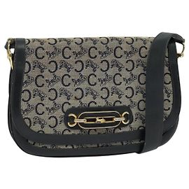 Céline Bolso de hombro CELINE C Sulky de lona azul marino y dorado Auth 121724