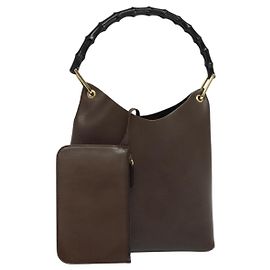 Borsa a Spalla Gucci Bamboo in Pelle Marrone Oro 001 1553 1880 Auth ep8788