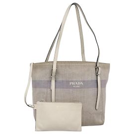 PRADA Borsa Tote Canvas Grigia Argento Auth ar13504