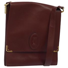 CARTIER Borsa a Spalla Must Line Pelle Bordeaux Oro Auth bs24414