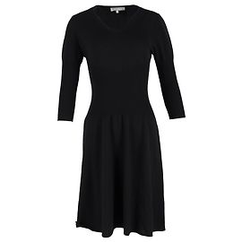 Vestido midi de lana negra con escote en V y mangas 3/4 de Max Mara