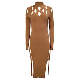 Autre Marque Vestido midi de viscosa marrón de punto acanalado con cortes de Dion Lee