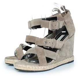 Sandalo con zeppa in suede grigio Balenciaga