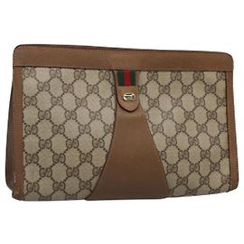 Bolso GUCCI GG Supreme Web Sherry Line de cuero PVC beige 89 01 033 Auth yk18097