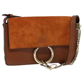 Chloé Chloe Fay Schultertasche aus Wildleder Orange Gold Auth sw537