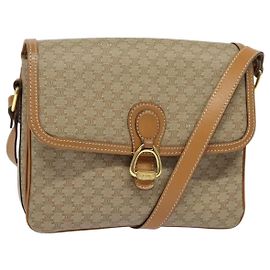 Céline Borsa a Spalla in Tela Macadam CELINE Beige Oro Auth 117362