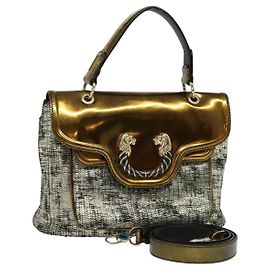 Bulgari BVLGARI Leoni Borsa a Mano in Pelle 2in1 Oro Auth sw547
