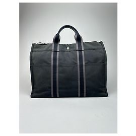 Borsa shopper in tela vintage nera di Hermès