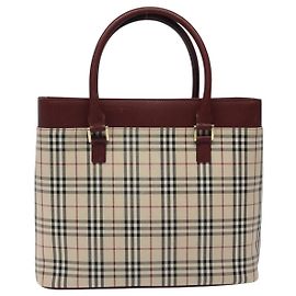 Borsa a mano in tela beige a quadri Nova Burberry oro Auth 119890