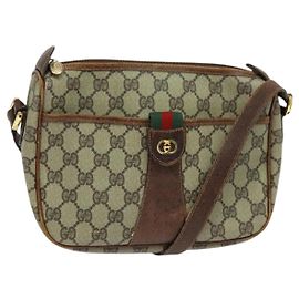 Borsa a spalla GUCCI GG Supreme Web Sherry Line in PVC pelle beige oro Auth fm4588