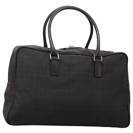 Borsa Boston in PVC pelle marrone a quadri Nova di BURBERRY con dettagli in argento Auth ep8729