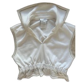 T-shirt senza maniche in cotone bianco Chanel