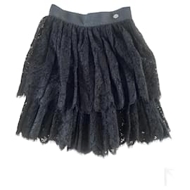 Chanel Rock mit Rüscheneffekt aus Spitze schwarz Baumwolle