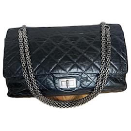Chanel 2.55 Reissue – Large Size – Black Aged Leather & Silver-Tone Hardware