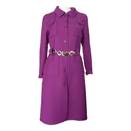 Cappotto Christian Dior in lana viola doppio faccia con cintura metallica
