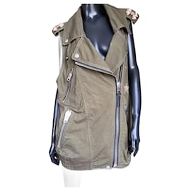 Coach Crystal Verziertes Oversized Weste Khaki Baumwolle