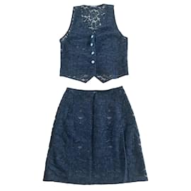 Conjunto de Top y Falda Chanel de Encaje y Botones de Strass Negro