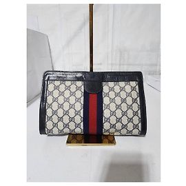 GUCCI Borsa Clutch in Tela GG Vintage Sherry Line Grigio/Blu Navy