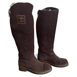 Botas Chanel de ternera marrón efecto ante