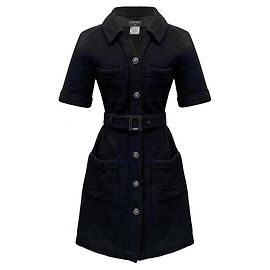 Chanel Schwarzes Tweedkleid mit Gürtel CC Logo 36 FR