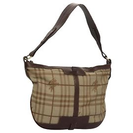 Borsa a Spalla Burberry Nova Check in Tela Beige Oro Auth 116276