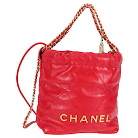 CHANEL Chanel 22 Matelassé Borsa a Mano con Catena Pelle 2in1 Rossa Oro CC Auth MX106SM