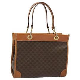 Céline Borsa a mano in tela Macadam CELINE in pelle PVC marrone oro Auth 122440