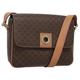 Céline CELINE Macadam Canvas Schultertasche aus PVC-Leder in Braun Gold Auth 122540