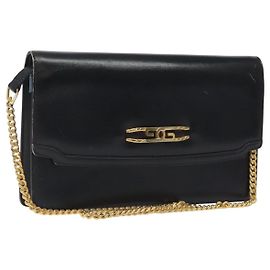 Borsa a spalla con catena GUCCI in pelle nera e oro Auth 121927