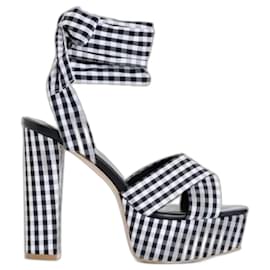 Sandali TWINSET in tessuto a quadretti Vichy bianco-nero n. 38 nuovi - Twin Set