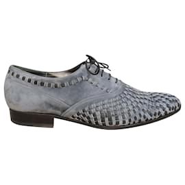 Richelieu Joseph Fenestrier in suede intrecciato azzurro