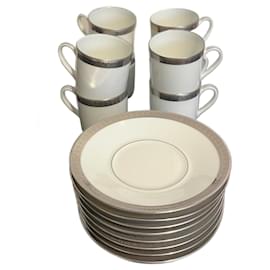 Autre Marque Bernardaud Vercors 8 Tazze e Piattini da Caffè Porcellana Bianca Platino