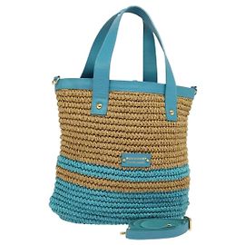 Borsa a mano Burberry Blue Label in paglia 2 vie blu oro Auth 120707