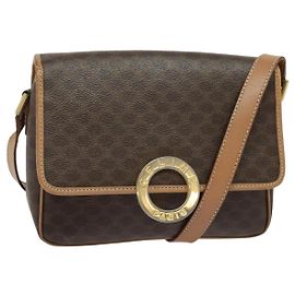 Céline Bolsa de ombro em lona Macadam CELINE, couro PVC, marrom, dourado, autêntica 123950