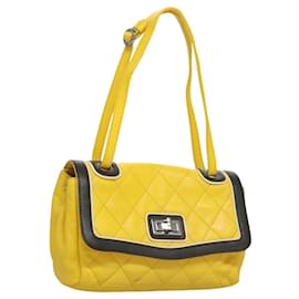CHANEL Matelassé 2.55 Borsa a Spalla in Pelle di Pecora Gialla Argento CC Auth bs25489