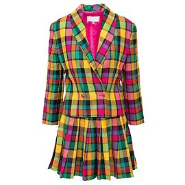 Gianni Versace Woll Plaid Blazer und Minirock Set Mehrfarbig
