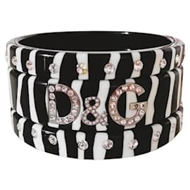 Superbe ensemble de trois bracelets rigides DOLCE & GABBANA noir/blanc motif 'zèbre' avec Swarovski - Dolce & Gabbana