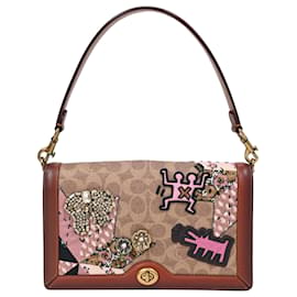 Borsa a tracolla Coach x Keith Haring Riley in tela rivestita marrone